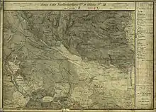Der Westen von Vöslau mit Gainfarn (links), um 1873 (Aufnahmeblatt der Landesaufnahme)