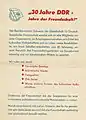 Aufruf der DSF zur Ausstellung  "30 Jahre DDR-Jahre der Freundschaft !" Vorderseite