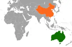 Lage von Australien und Volksrepublik China