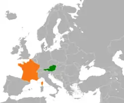 Lage von Frankreich und Österreich