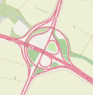 Umgebautes Autobahnkreuz Wanlo mit zweiter Direktrampe (Ost→Süd)