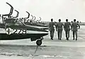 Die 4 Jets und Piloten des IAF-Kunstflugteams auf der Chazerim Airbase im Jahr 1976
