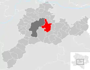 Lage der Gemeinde Böheimkirchen im Bezirk St. Pölten-Land (anklickbare Karte)