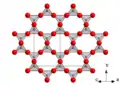 Kristallstruktur des kubischen β-Cristobalits. Die [SiO4]-Tetraeder sind verglichen mit α-Cristobalit anders zueinander verdreht, wodurch die höhere Symmetrie entsteht.
