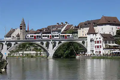 ABe 4/8 5002 auf der Reussbrücke Bremgarten