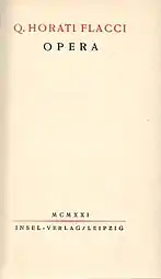 Horaz: Opera (1921), Halbledereinband und Titelblatt