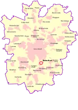Lage des Quartiers Bebelhof/Zuckerberg (rot)