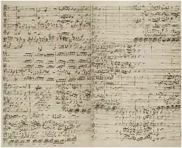 Matthäus-Passion von Johann Sebastian Bach – Ende des Rezitativs Nr. 24 und Anfang von Nr. 25 in Bachs originaler Reinschrift mit Angabe der Besetzung