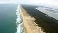 Halbinsel Cap-Ferret links der Atlantik, rechts das Bassin d’Arcachon