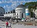 Baden, Josefsplatz, Fertigstellung der nördlichen Ufermauer; Hintergrund: Josefsbad