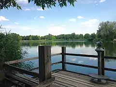 Blick über den „Baggerweiher“ vom Aussichtssteg im Norden