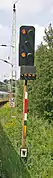 Hl-Signal als Einfahrsignal des Bahnhofs Zossen, Signalbegriff Hl 12b: Geschwindigkeit 60 km/h ermäßigen, Halt erwarten