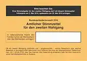 „Bundespräsidentenwahl 2016Amtlicher Stimmzettel für den zweiten Wahlgang“ im Wege der Briefwahl