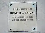 Gedenktafel für Balzac auf Nr. 31
