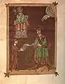 Bebo von Seeon übergibt Heinrich II. das Manuskript Gregors des Großen Moralia in Iob (Bamberg, Staatsbibliothek, Msc. Bibl. 84)