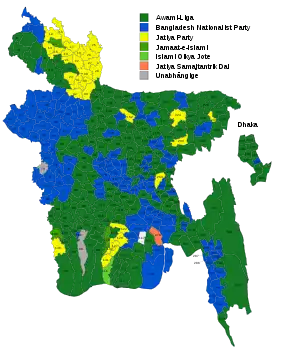 Wahlergebnisse in den Wahlkreisen (zur Wahl­kreis­einteilung siehe die Liste der Wahlkreise in Bangladesch)