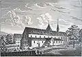Kirche von Südwesten, Stich von Franz Hegi 1833