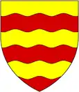 Links: Altes Wappen der Bassetts: Sechs waagerechte Wellen gold und rot. Dieses Wappen sieht man auf vier Grabplatten aus dem 17. Jahrhundert in der Kirche von Heanton Punchardon. Rechts Wappenschild auf einer Zinne oberhalb der Haupteingangshalle von Watermouth Castle mit dem Wappen der Bassetts, gerviert  mit dem der Davies.