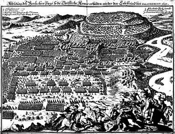 Zeitgenössische Darstellung der Schlacht bei Slankamen (Theatrum Europaeum 1702)