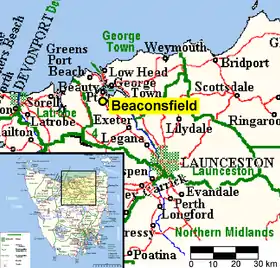 Karte von Australien, Position von Beaconsfield hervorgehoben