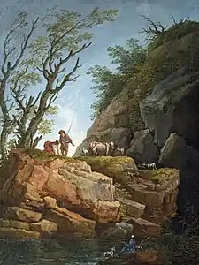 Hubert Robert,Landschaft mit großen Felsen.