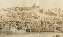 Paço de Madeira auf den Hügeln Ajudas, Panoramaansicht Lissabons aus dem Jahr 1763, (Biblioteca Nacional de Portugal)