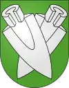 Zwei gekreuzte und gestürzte Pflugscharen im Wappen von Berken BE