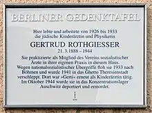 Berliner Gedenktafel Gertrud Rothgiesser