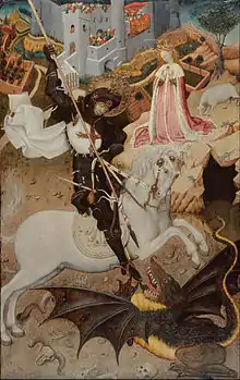 Der Heilige Georg im Kampf gegen den Drachen (Gemälde von Bernat Martorell um 1440)