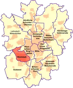 Lage des Stadtbezirks Weststadt