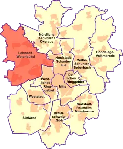 Lage des Stadtbezirks Lehndorf-Watenbüttel