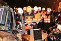 Auslösen der letzten Sprengung durch Sprengmeister und Ehrengäste