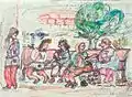 Bild 11: Menschliche Schwächen, 1992, Acryl, Buntstift, Aquarell auf Papier, 21 × 29
