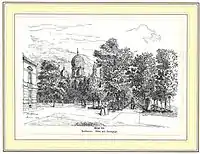 Blick entlang der Heilbronner Allee mit Synagoge (Vinzenz de Pay, Riedlingen)