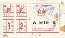 Neun-Felder-Mehrfahrtenkarte der Regia Autonomă de Transport Timișoara aus Rumänien, 1994