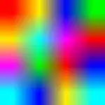 Vergrößerung der gleichen Vorlage – mittels bilinearer Interpolation. Dabei wird die gleiche Menge neuer Pixel zwischengerechnet – aber zusätzlich die Farbe verändert.