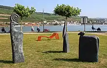 Einhörner und Widder im Hafenpark Bingen am Rhein