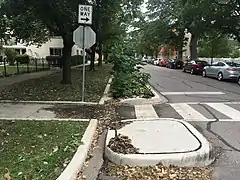 Entwässerungsmulde anstelle eines Straßenablaufs(Chicago, 2017)