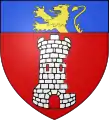 Eine Zinnenturmruine im Wappen von Aranc