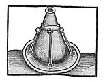 Cucurbit mit Bleiringen zur Beschwerung im Balneum Mariae. 1500