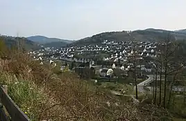 Blick auf Meggen vom Bergbaumuseum
