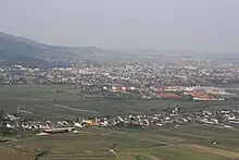 Blick nach Norden: Baden, im Vordergrund Sooß und die Martinek-Kaserne