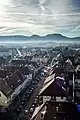 Blick vom Turm der Balinger Stadtkirche auf Schafberg (rechts) und Lochenstein (links)