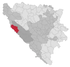 Lage der Gemeinde Bosansko Grahovo in Bosnien und Herzegowina (anklickbare Karte)