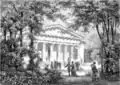Botanischer Garten, Uppsala, Svenska Familj-Journalen (1874, Holzstich von Wilhelm Meyer nach einer Zeichnung von Hallbeck).