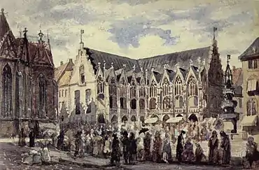 Altstadtmarkt von Südosten.Aquarell von Carl Josef Alois Bourdet um 1880