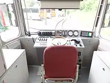 Führerstand des von der Trogenerbahn stammenden BDe 4/8 in Klobenstein