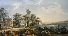 Brestenberg und Hallwilersee auf einer Farblithografie von 1865
