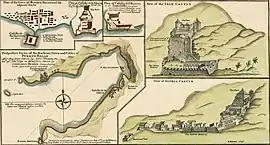 Militäranlagen (forts) in der Bucht von Portobello; britische Karten nach der Eroberung des Hafens im Jahr 1739