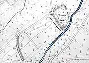 Lageplan der Brunsburg von Carl Schuchhardt um 1910, die Wölpe ist nachträglich blau eingefärbt